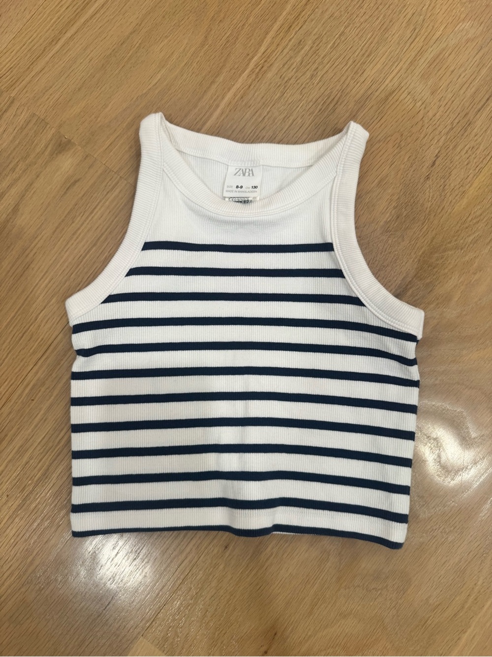 Zara White Top with Navy Horizontal Stripes